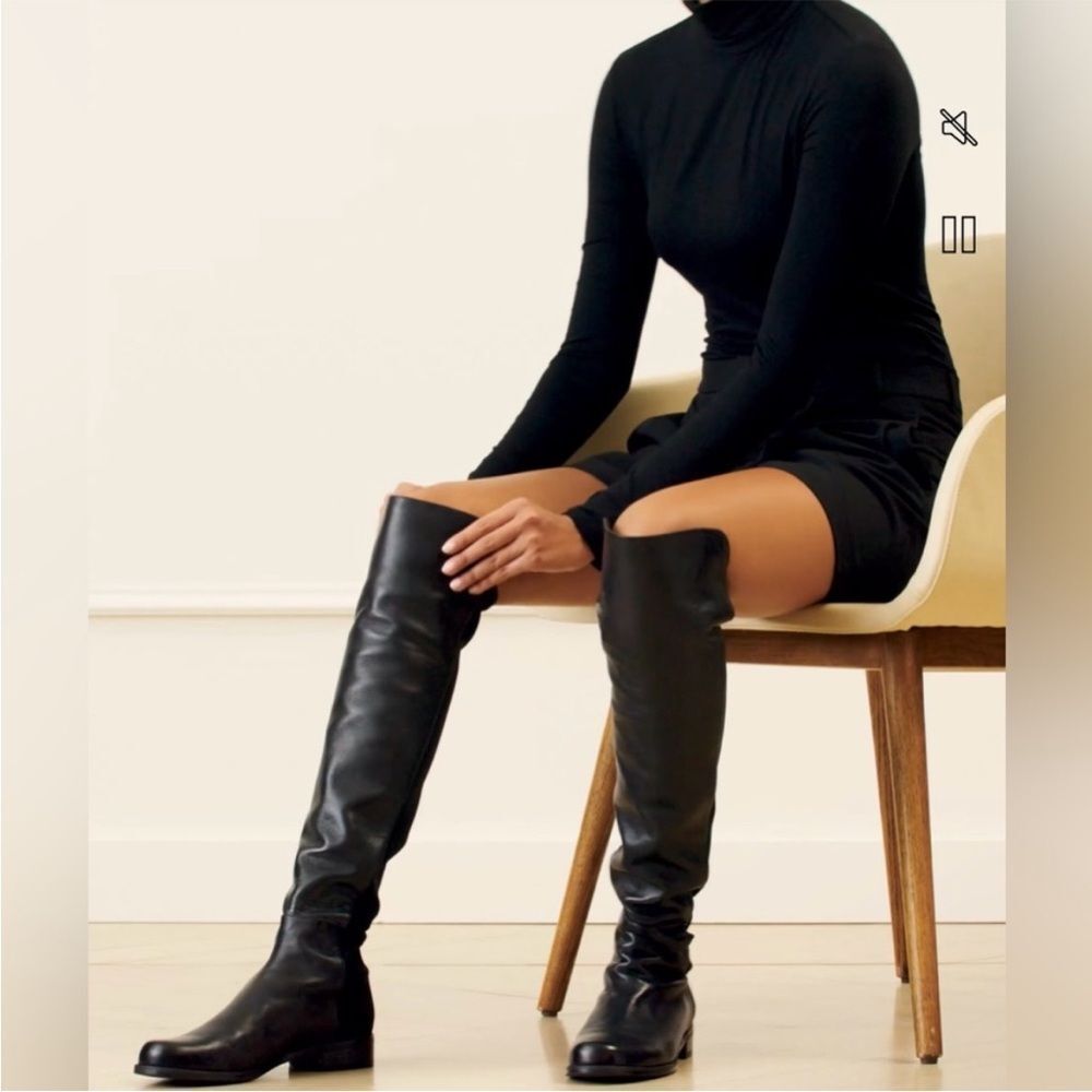 New Stuart Weitzman 5050 Bold Over The Knee Boot In Black Smooth Calf Size 8